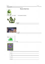 English Worksheet: Monster Body Parts