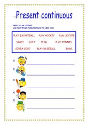 English Worksheet: PRESENT CONTINUOUS WITH SPORTS