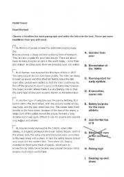 English Worksheet: Pedal power - Reading comprehension