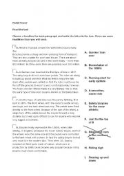 English worksheet: Pedal power - Reading comprehension