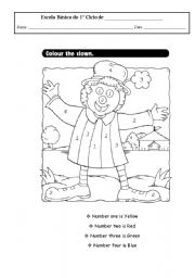 English Worksheet: colour clown
