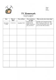 English worksheet: TV Log