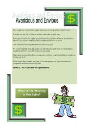 English Worksheet: Aesops Fables - Avarious and Envious