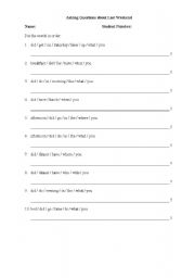 English worksheet: Last Weekend - Scrambled Questions