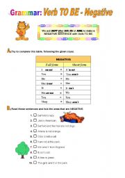 English Worksheet: Verb TO BE - NEGATIVE