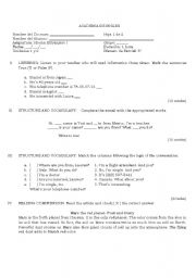 English Worksheet: Evaluacion Nivel Basico