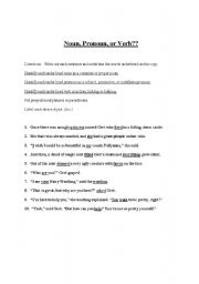 English Worksheet: Noun, Pronoun, or Verb