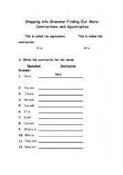 English Worksheet: Contractions and Apostrophes 