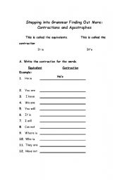 English worksheet: Contractions and Apostrophes 