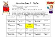 English Worksheet: Have you ever...? Bingo