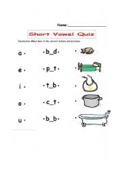 English Worksheet: Short Vowel Quiz