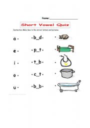 English worksheet: Short Vowel Quiz