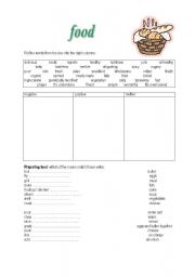 English Worksheet: food  verbs and adjectives