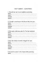 English worksheet: Past Simple - Questions Excercise