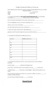 English Worksheet: Reflexive pronouns worksheet