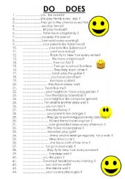 English Worksheet:  45 sentences with   DO DOES  present simple