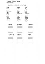 English worksheet: Worksheet: Exercises - Review