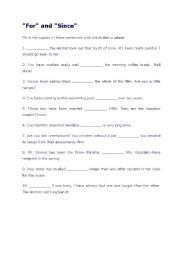 English Worksheet: for and since