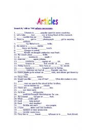 English Worksheet: A Test on Articles (6 pages)