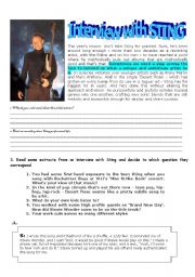 English Worksheet: Getting to know Sting