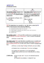 English worksheet: ARTICLES (Introduction)