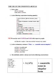 English worksheet: The Indefinite Article