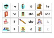 English Worksheet: He; she; it Domino