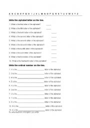 English Worksheet: Ordinals, Alphabet, Fractions