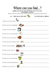 English worksheet: Where can you find?