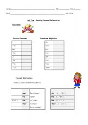 English worksheet: personal information