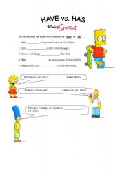 English Worksheet: Have vs. Has with The Simpsons