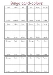 English Worksheet: Bingo card -colors