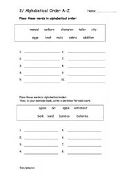 English Worksheet: Alphabetical Order 2