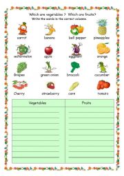 English Worksheet: Vegetables and Fruits