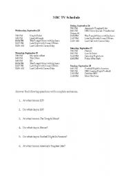 English Worksheet: NBC TV Schedule