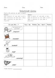 English Worksheet: Interview game - do you like?