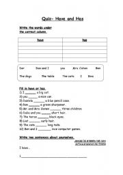 English Worksheet: have has-test