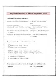 English Worksheet: Simple Present Tense vs. Present Progressive Tense