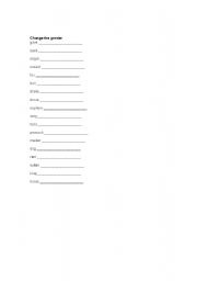 English Worksheet: Change the gender