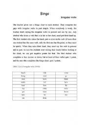 English Worksheet: irregular verbs bingo