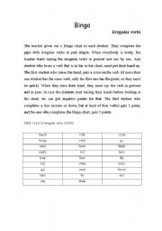 English worksheet: irregular verbs bingo