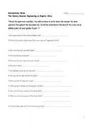 English Worksheet: China, The History Channel - Engineering An Empire/Movie Notes