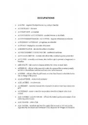 English worksheet: List of occupations