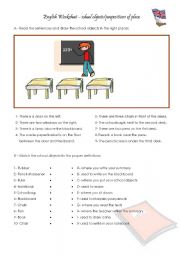 English Worksheet: School Objects/Prepositions