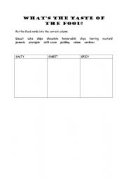 English worksheet: WHATS THE TASTE OF THE FOOD