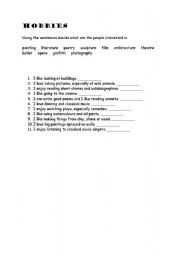 English worksheet: Hobbies