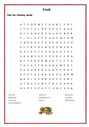 English worksheet: fruit, word search