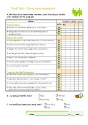 English Worksheet: Group Work Assessment