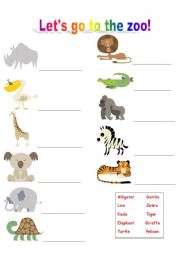 English Worksheet: Lets go to the zoo!