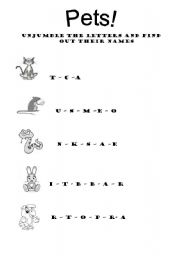 English worksheet: unjumble the letters